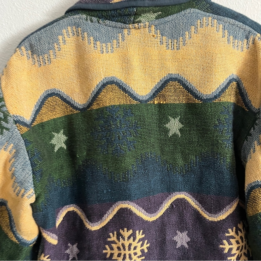 Flashback size large green blue yellow tapestry like winter Christmas jacket 90s - Picture 14 of 14